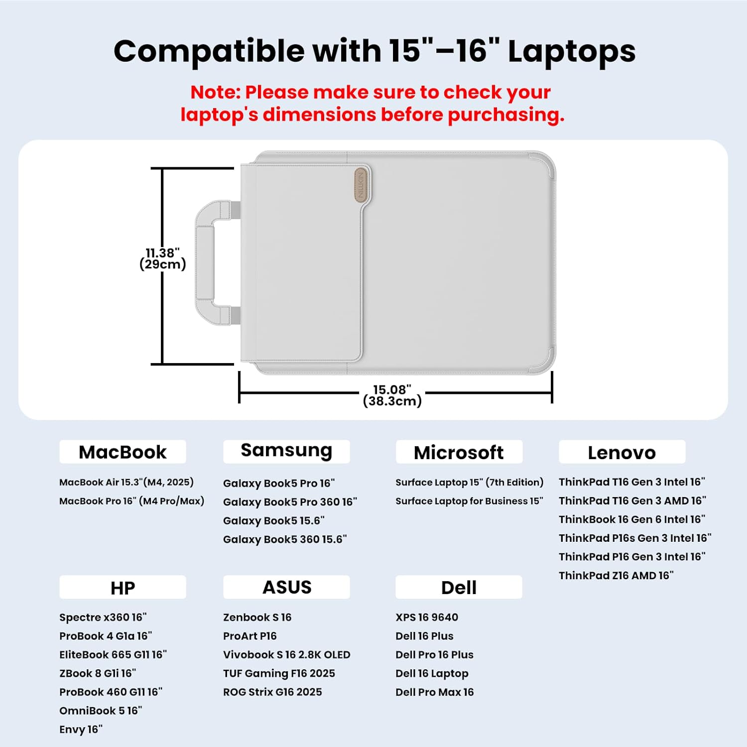 Nillkin Upgraded 15-16 Inch Laptop Sleeve Case for MacBook/Dell/HP/Lenovo/Asus, Unique Slim Travel Computer Bag with Adjustable Stand & Mouse Pad, Magnetic Handle, PU Leather, Gray - Image 9