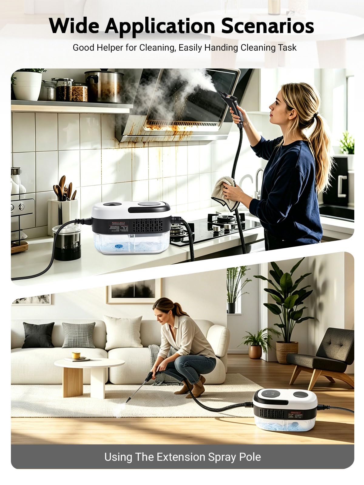 2500W Dampfreiniger Handgerät mit 6 Stufen Regelbar, 1200ml Wassertank, 105°C Hochdruckreiniger für Küche, Auto, Polster & Klimaanlage, 10s Schnelle Aufheizung, 11-tlg. Zubehör-Set