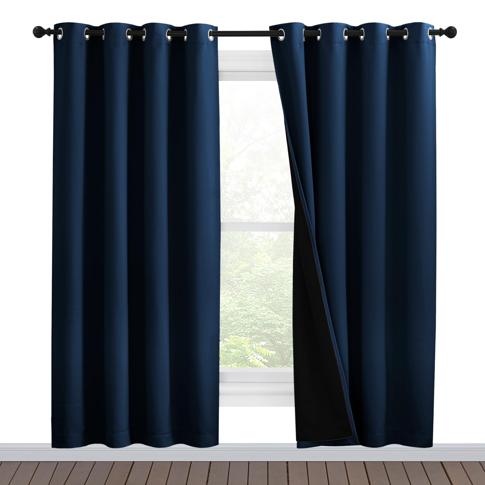 NICETOWN Moroccan Blue Full Shade Curtain Panels, Pair of Energy Smart &amp; Noise Blocking Out Blackout Drapes for Dining Room Window, Thermal Insulated Guest Room Lined Window Dressing(55 x 78 inch)