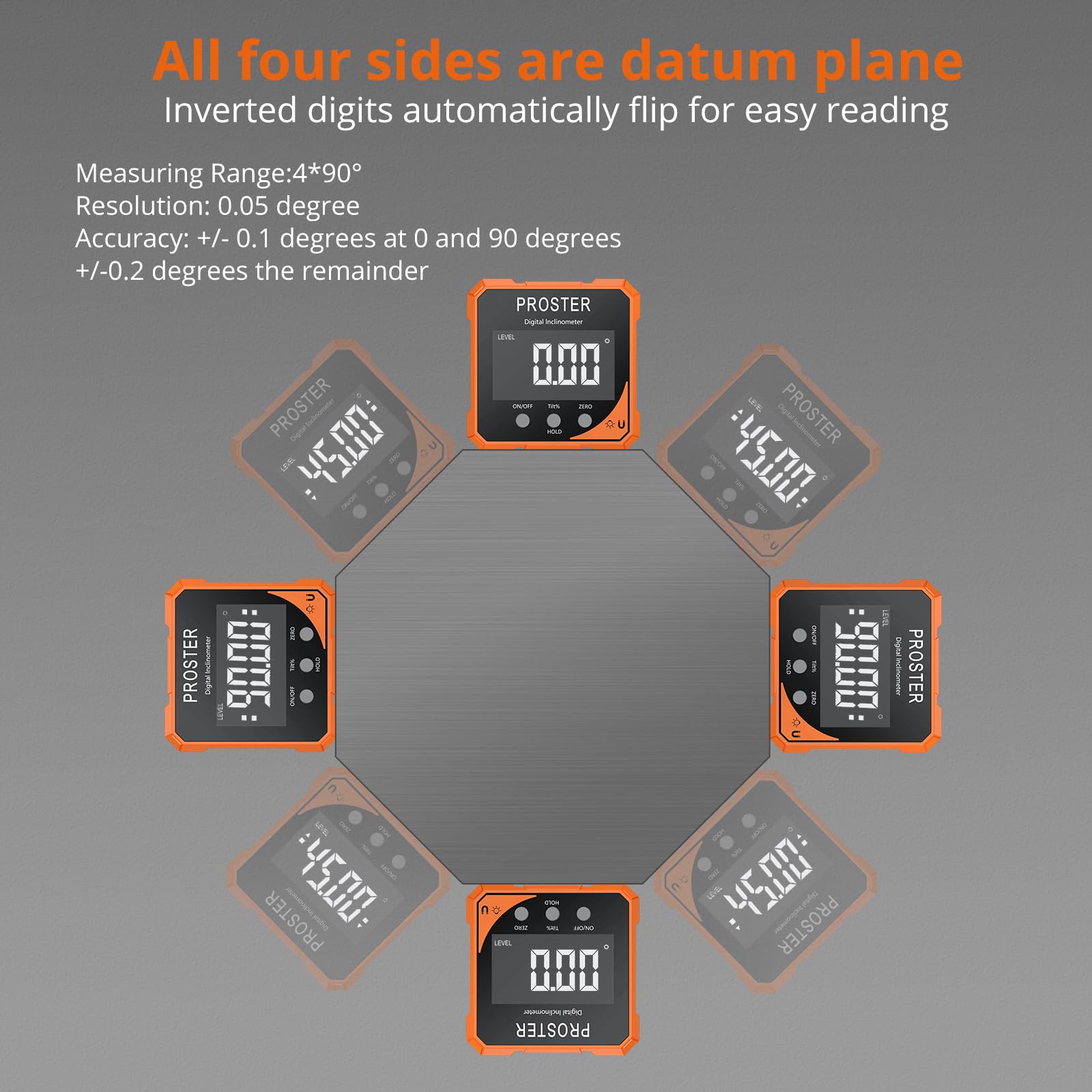 Proster Inclinómetro Digital con 4 Lados Magnéticos Nivel Digital 4x90° con Pantalla LCD VA IP54 Impermeable Buscador de Ángulo Digital para Carpintería Trabajos en Madera