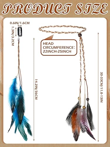 Miniatura 3 de Juego de 6 diademas de plumas y pinzas para el pelo, estilo bohemio con clip de plumas, peine hippie para mujer (estilo elegante)