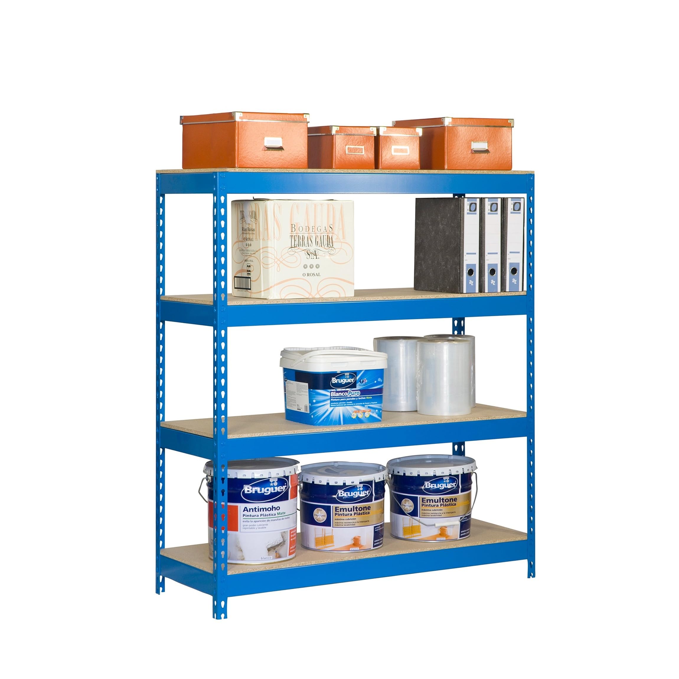 Simon Rack Estanteria Industrial, 2000x1200x450 mm, 300 kg de Punto Flexión, 4 Estantes Madera, Estanterias Almacenaje, Estanterias Metalicas, Azul/Madera - SimonTaller