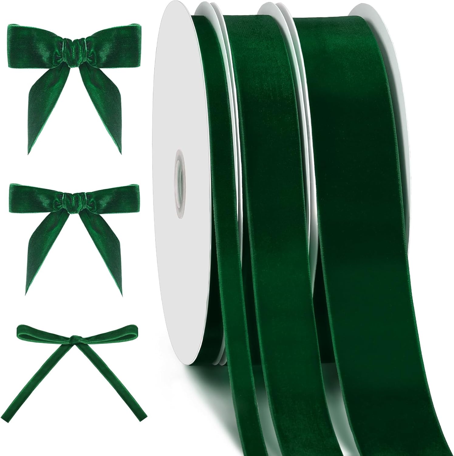 Syhood 75 Yards/ 3 Rolls Christmas Velvet Ribbon, Vintage Wide Velvet Ribbon Rolls for Wedding Birthday Holiday Party DIY Handmade Gift Wrapping Craft Project(1 1/2'', 1'', 2/5'',Wine Red)
