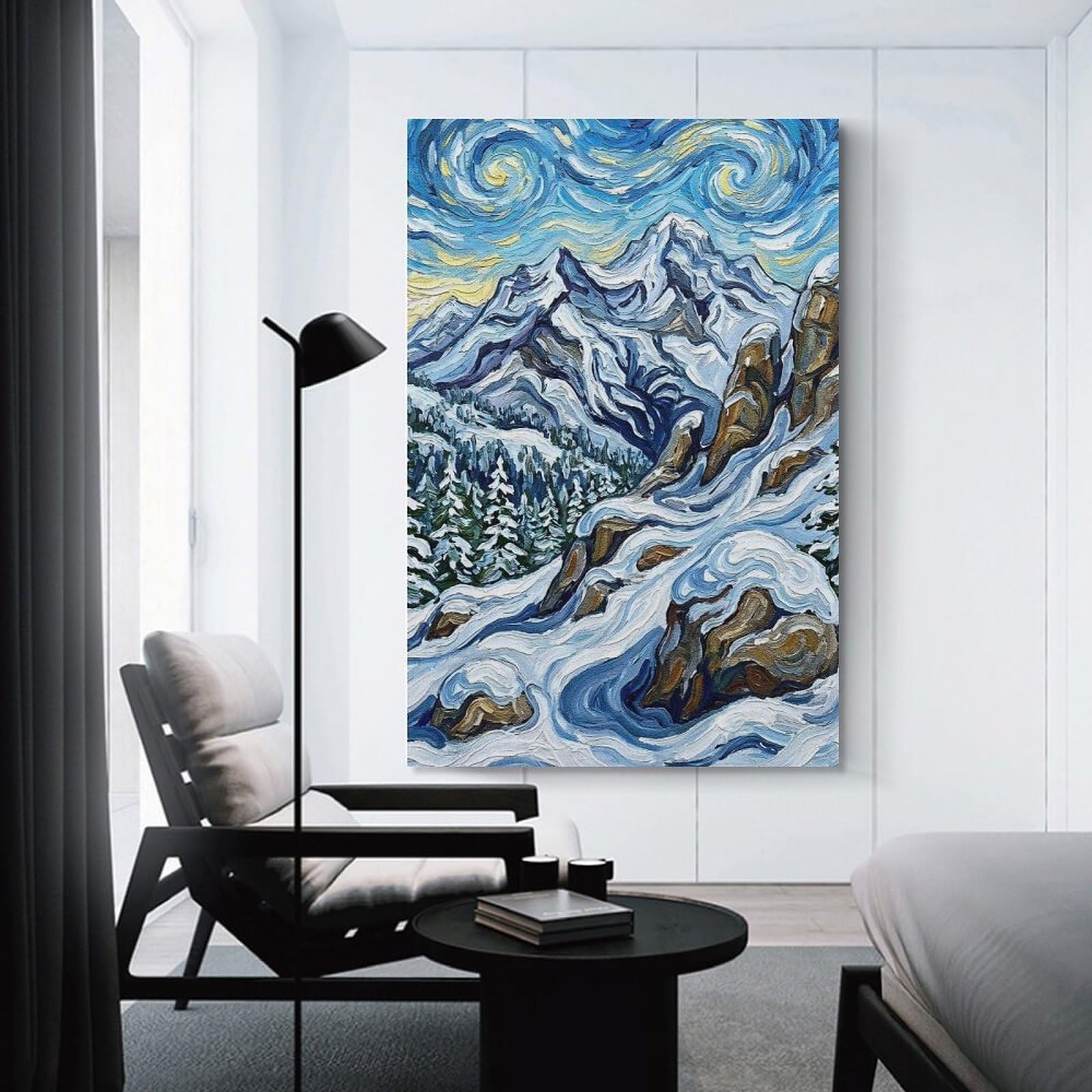 Junmoney Impressionistic Winter Mountain Landscape Painting Home Decor Wall Art, 20x30inch(50x75cm), for New Homes, Bedrooms Or Workspaces, Gift Idea for Housewarming And Birthdays