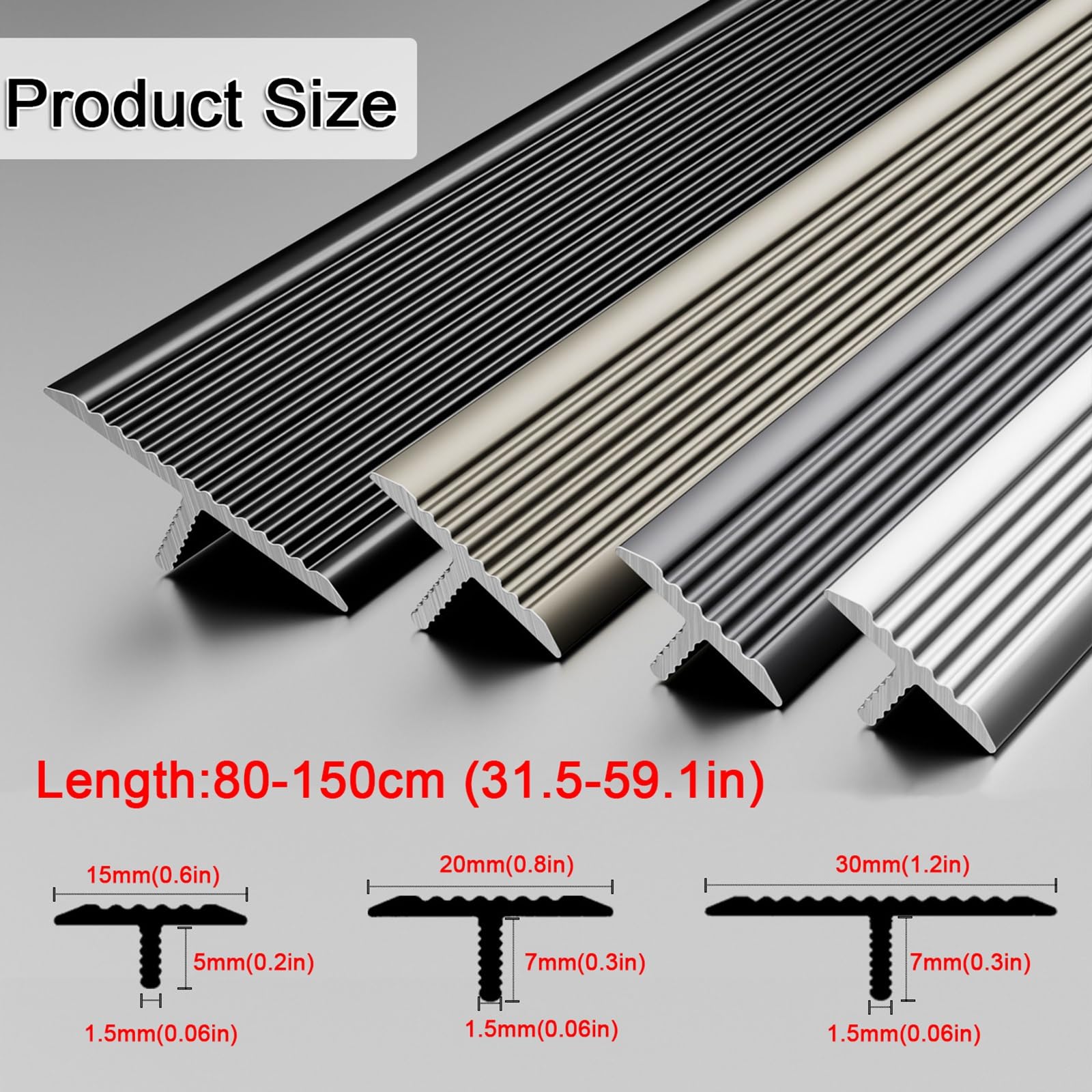Perfil de Transición de Aluminio en T, 80-150cm Tira de Umbral de Suelo