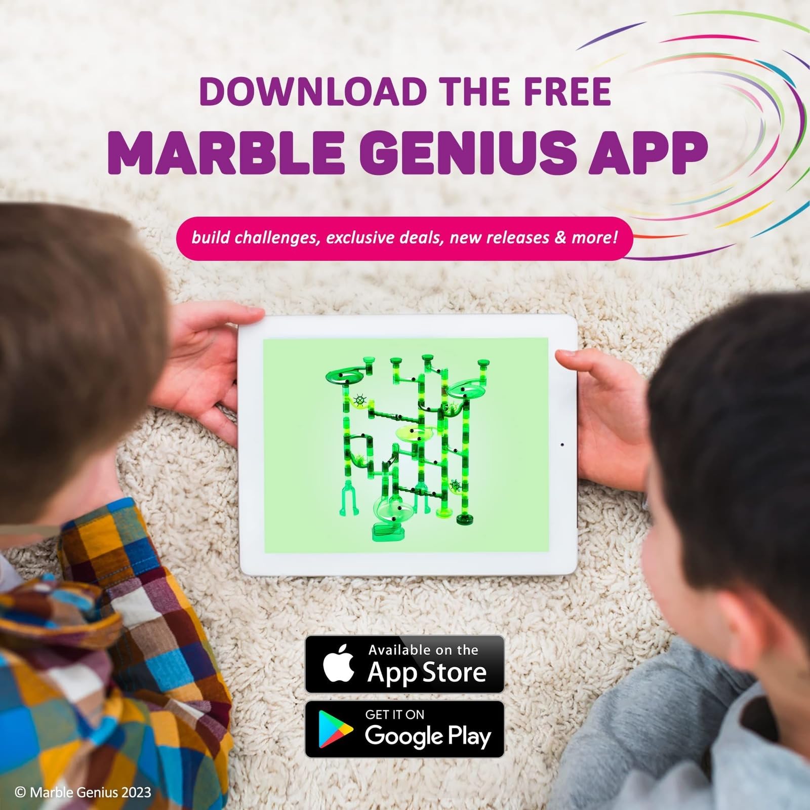 Marble Genius Marble Run - Juego de iniciación STEM para niños de 4 a 12 años, 130 piezas completas (80 piezas translúcidas marbulosas y 50 canicas de vidrio), juguetes de bloques de construcción,