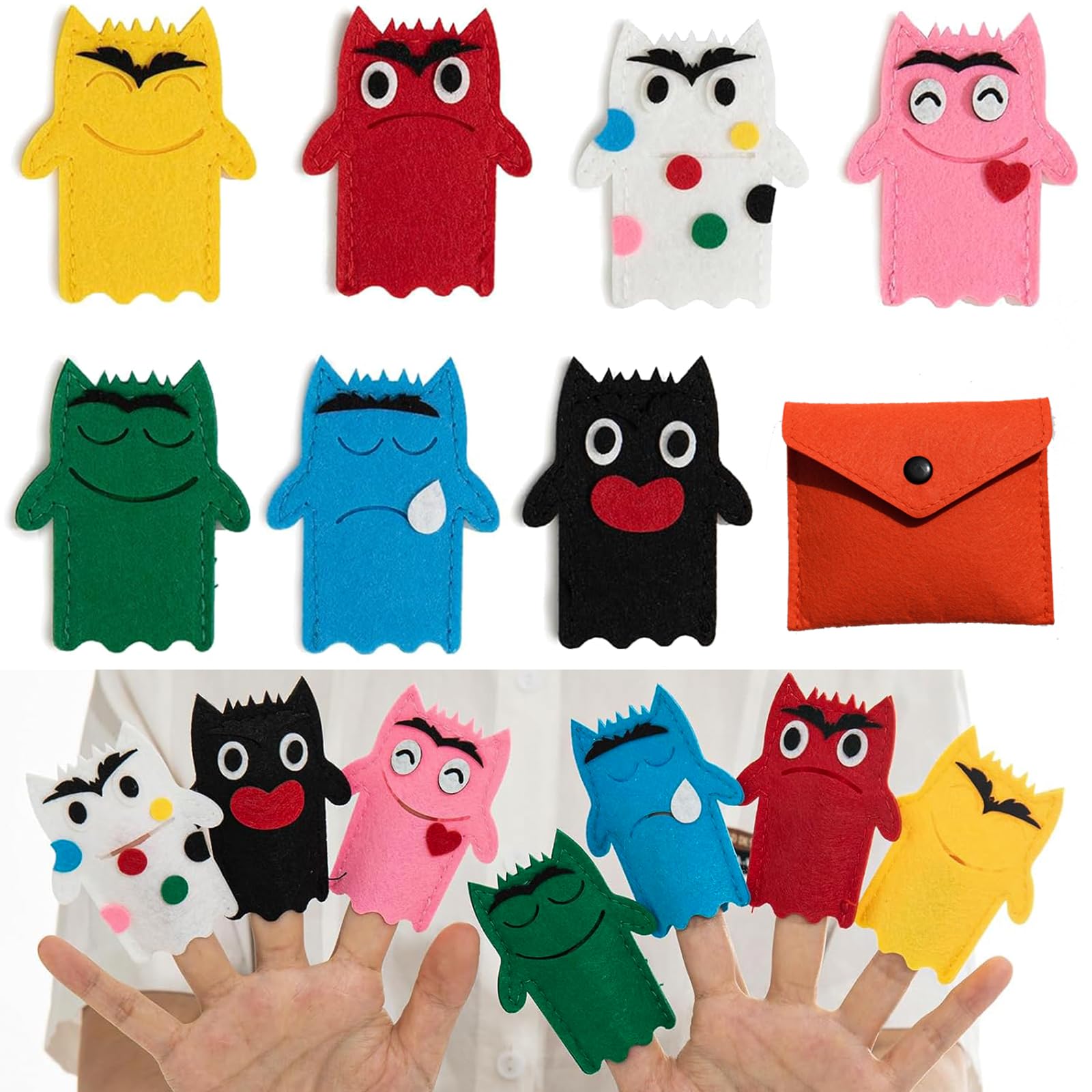 Color Monster Finger Puppets Set, My Sadness Emotional Little Monster Cartoon Doll, Blue/Red Monster Finger Puppets, Color Finger Puppets Set