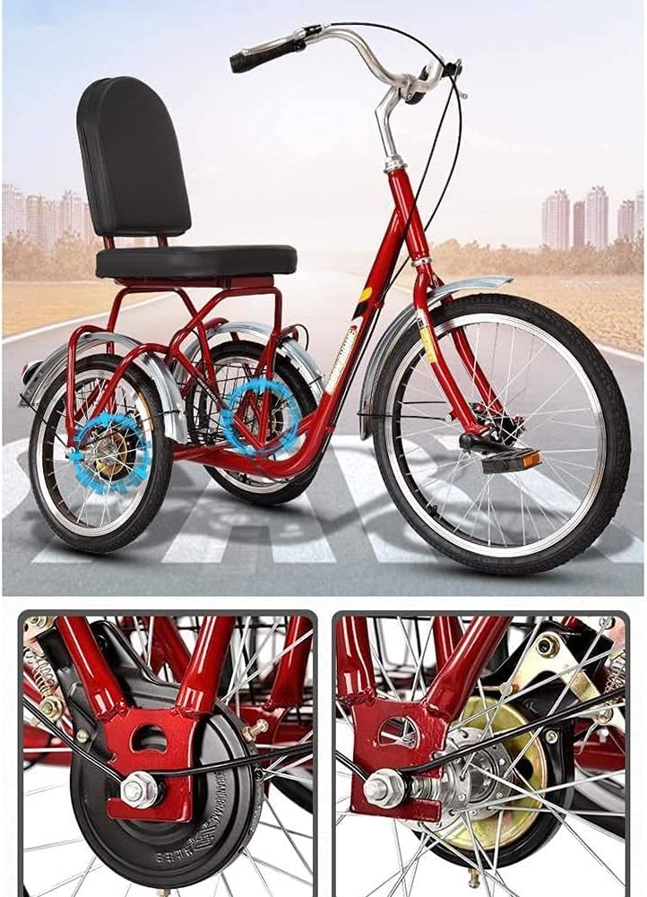 Adult Cargo Tricycles Beach Cruiser Bikes Shopping Safe Fast Shipment Adult Tricycles Single Speed 20Inch 3 Wheel Bikes Bicycles with Rear Shopping Basket for Seniors, Women