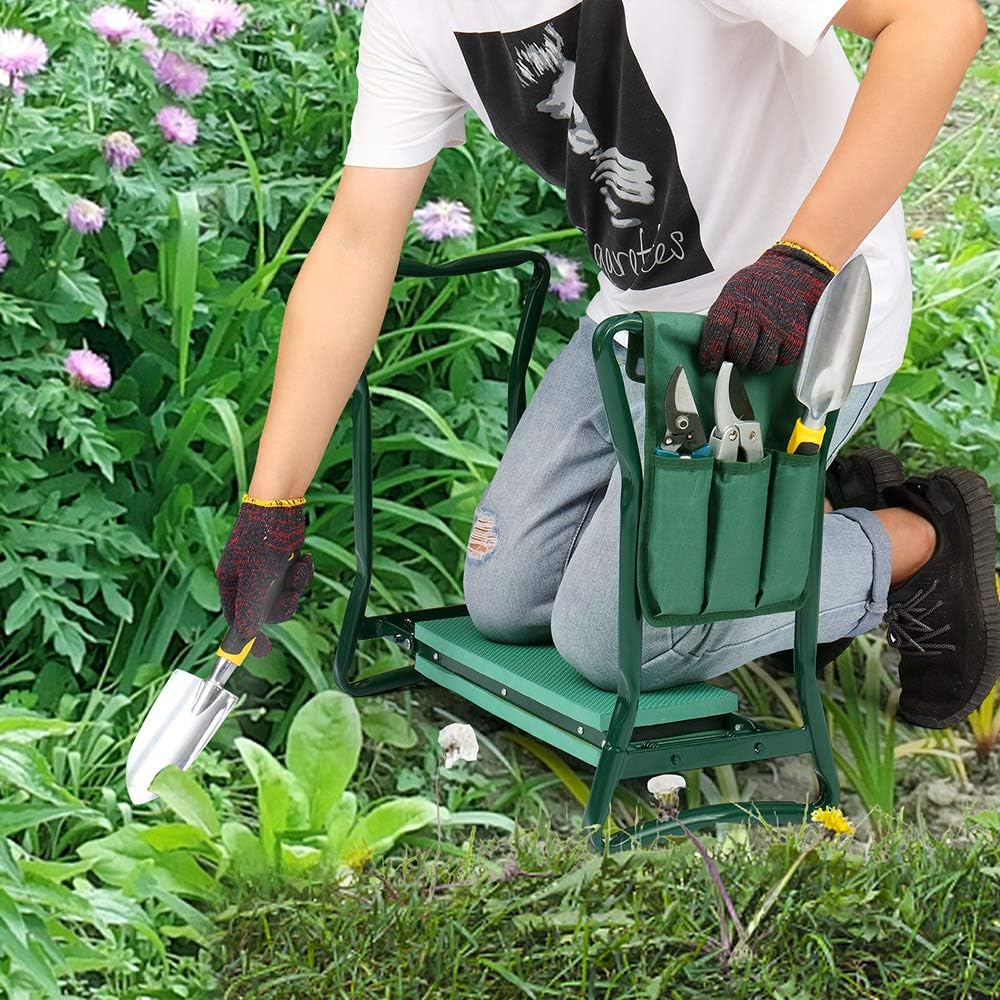 TRRAPLE Garden Kneeler and Seat, Foldable Gardening Kneeler Seat Bench Portable Garden Kneeling Stool Bench with Soft Kneeling Pad Garden Stool for Gardening