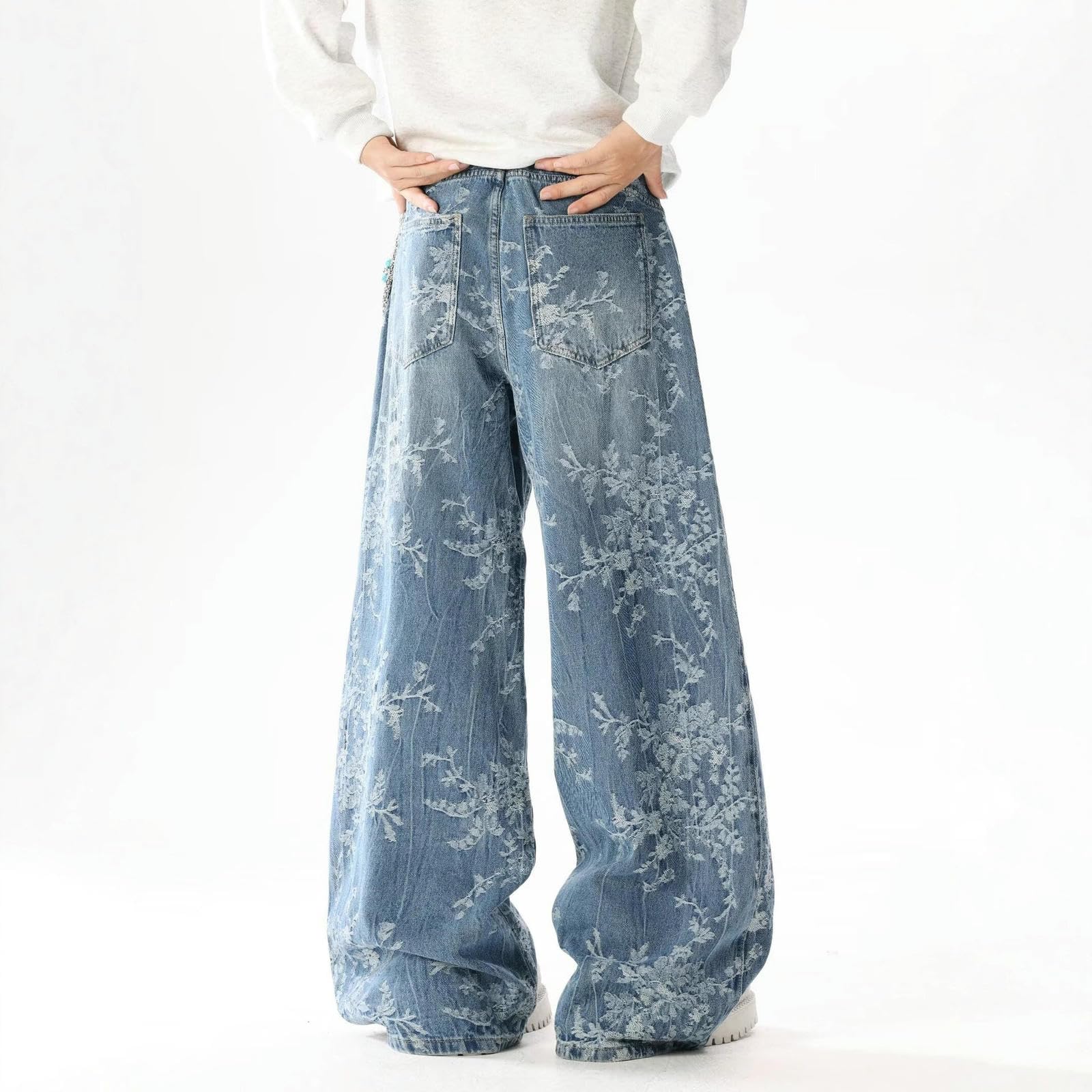 Dżinsy damskie z wysokim stanem, nadruk vintage, casualowe jeansy o prostym kroju, styl vintage