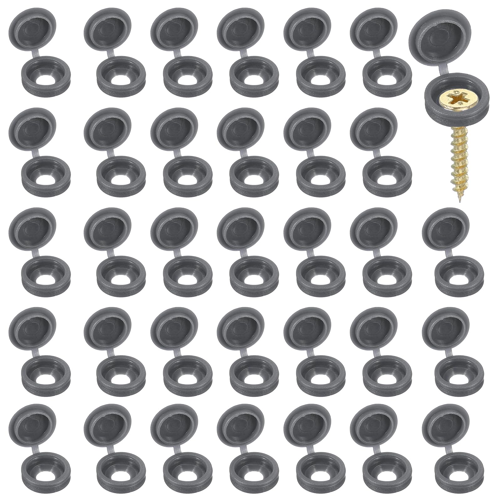YELARXI Screw Snap Covers, Plastic Hinged Screw Cover Caps Shutter Screws Fold Snap Washer- Fitting for (Windows - Railings - Home Furniture - Cabinets) 5 mm & 200 Pack & Iron Gray