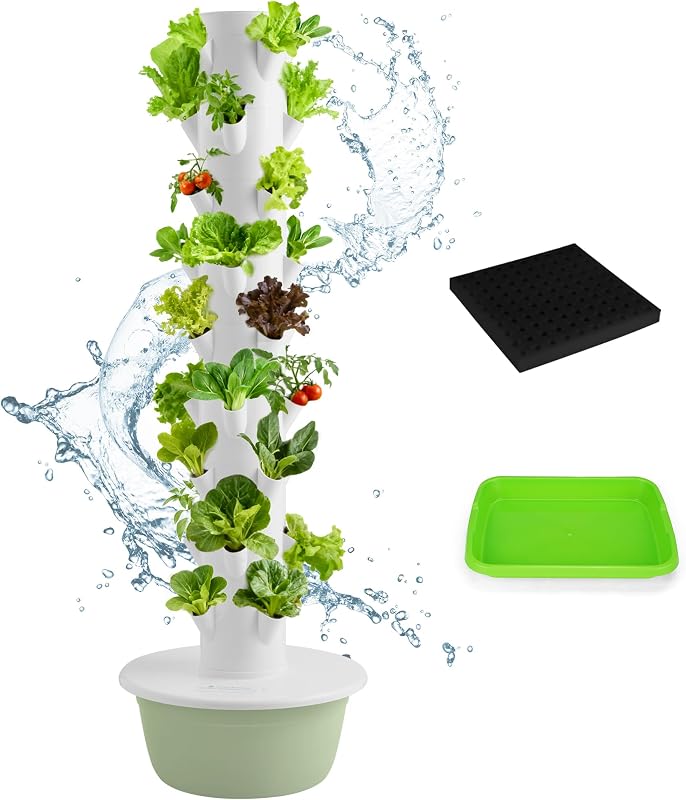 Sistema de cultivo hidropónico vertical: torre de jardín de hierbas para interiores y exteriores, 36 vainas de plantas con temporizador, sistema hidropónico automatizado inteligente para verduras, hierbas y frutas