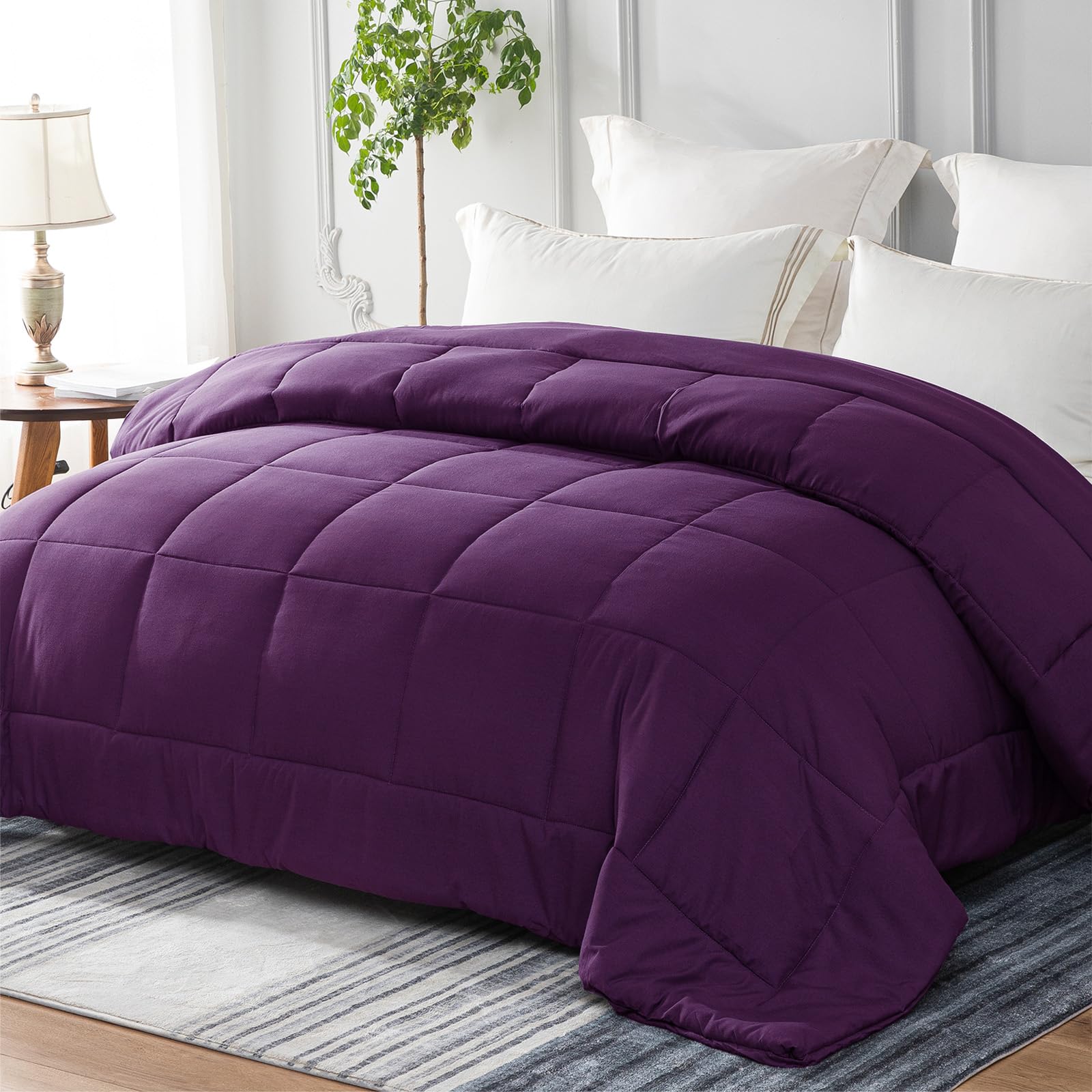 Whale Flotilla Reversible Duvet Single Size for All Seasons, 7.5 Tog Down Alternative Box Sitiched Comforter, Lightweight and Machine Washable Bedding Set, 135x200 cm, Purple โ image 1