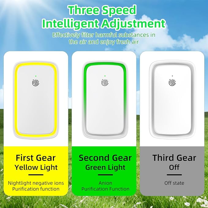 Purificador de aire inalámbrico para hogar (6 pack), sin filtro, ionizador con luz nocturna, silencioso miniatura 5