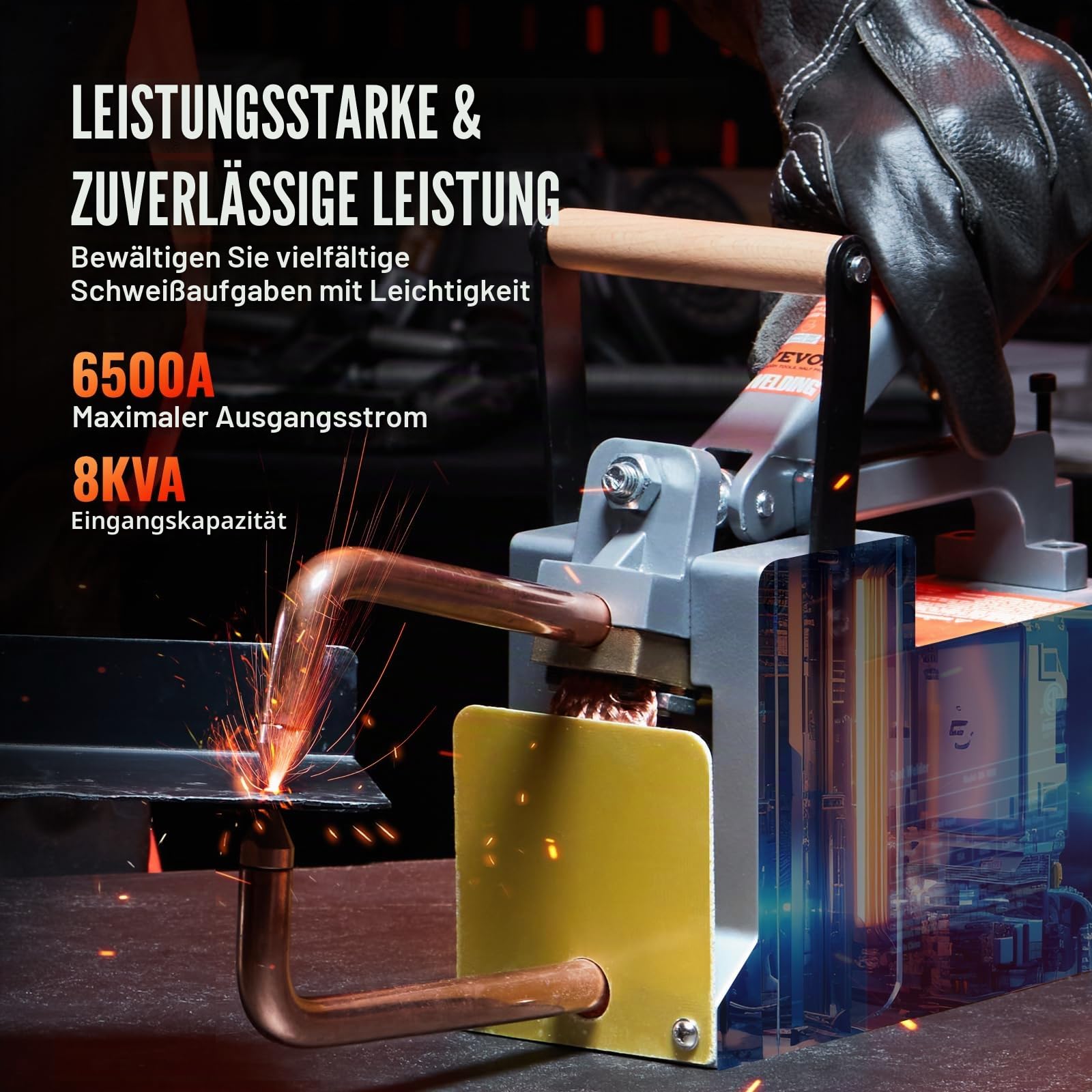 VEVOR Tragbares Punktschweißgerät, 1/8 Zoll dickes Punktschweißer mit 1,5 kVA Eingangskapazität, Schweißspitzenpistole, Metallblech-Punktschweißgerät für Kohlenstoffstahl, Edelstahl, Aluminiumblech
