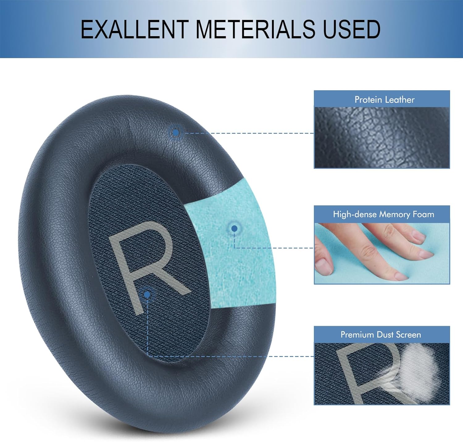 GEVO Replacement Ear Pads for Bose QC45, Ear Cushions for Bose QuietComfort 45 (QC45) & Quiet Comfort SE (QC SE) Headphones, Earpads with Softer Leather Noise Isolation Foam (Midnight Blue) - Image 4