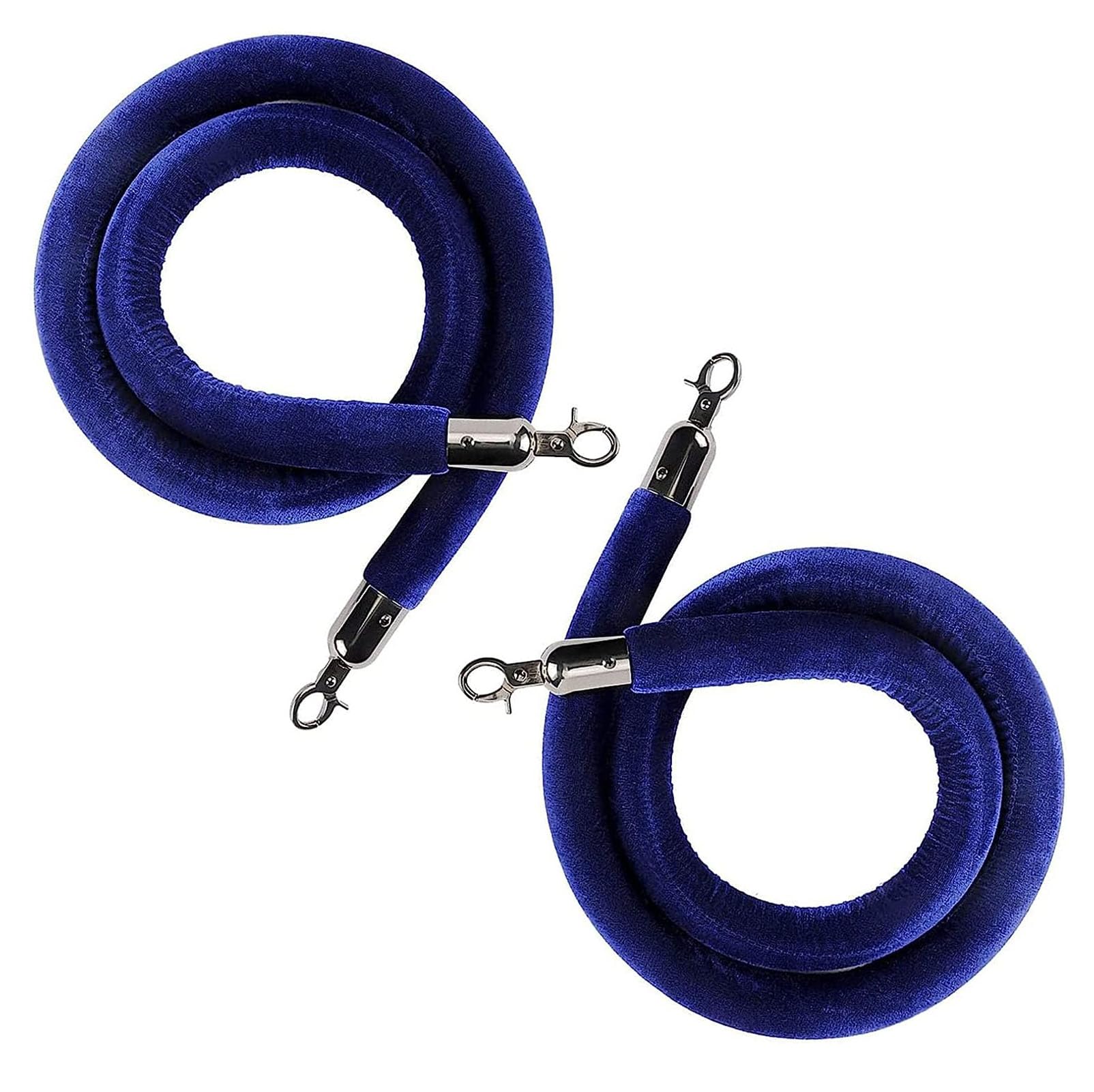 WOTZOV 2 Pcs Blue Velvet Stanchion Rope, 4.9Ft Crowd Control Barrier With S, Queue Management Safety Rope For Events, Parties, Red Carpet, And Vip Line Management,001 6ft/185cm