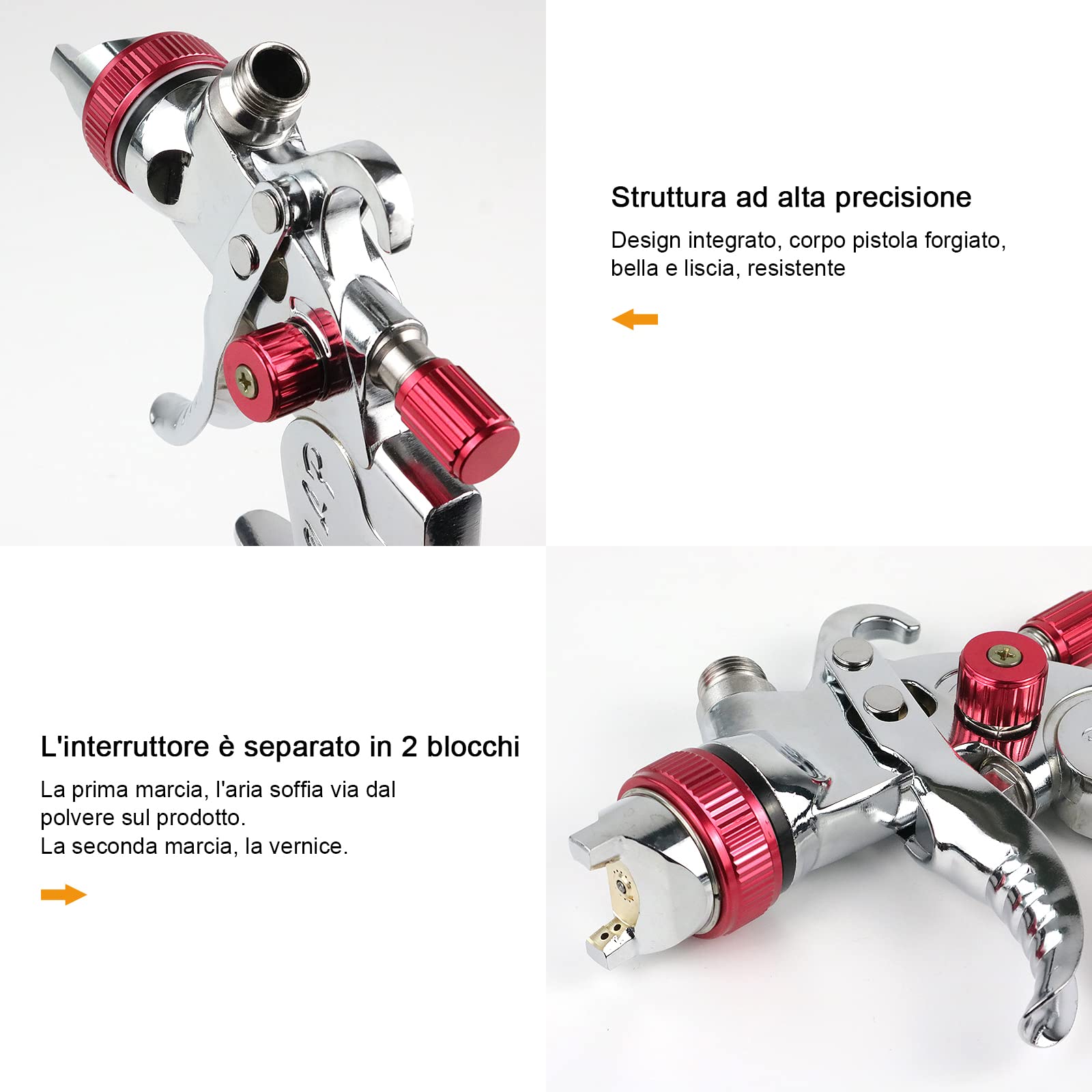 Vanwoke HVLP Pistola a spruzzo ad alta atomizzazione Pistola a spruzzo per riparazioni di piccoli mobili per auto con regolatore di pressione dell'aria Serbatoio vernice da 600 cc e 3 ugelli