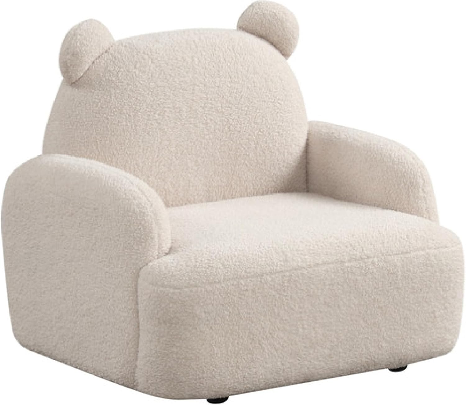 Benzara Raye Bear Shaped Kids Armchair with Black Legs, Beige Teddy Velvet