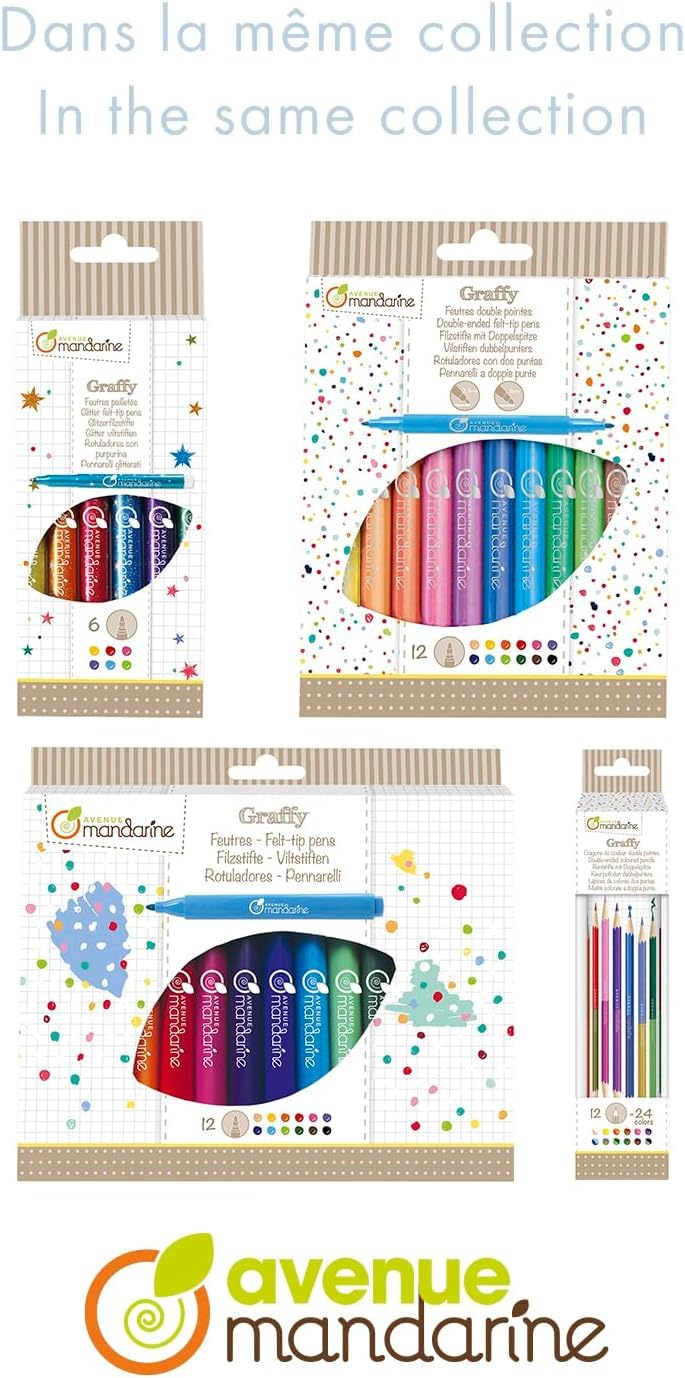 Pack De 12 Rotuladores De Fieltro De Colores Avenue Mandarine, Tinta Lavable A Máquina, Perfectos Para Creatividad Infantil