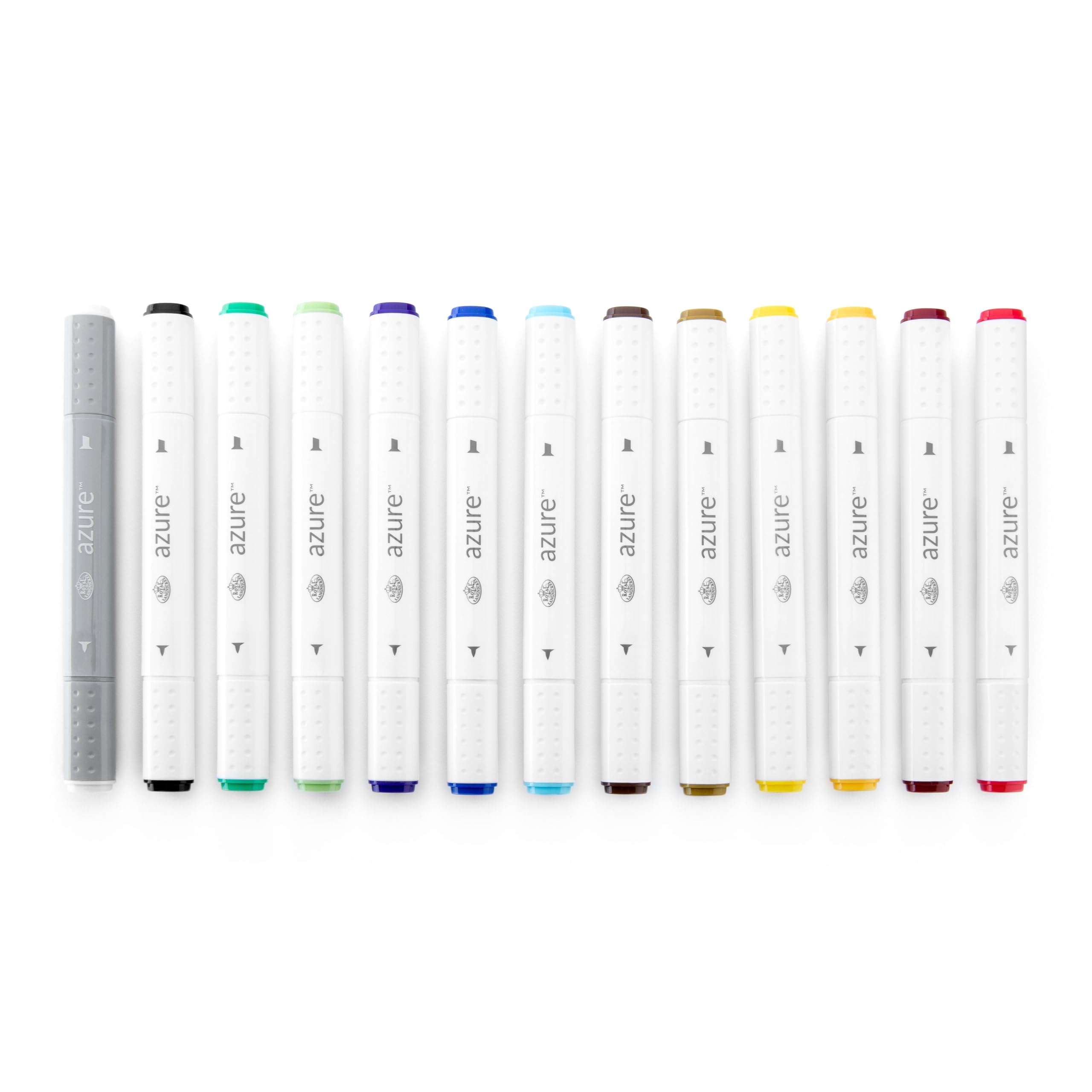 Royal & Langnickel Azure, 13pc Dual-Tip, Alcohol Based Marker Set, Includes - 12 Markers & 1 Blender, Basic Colors