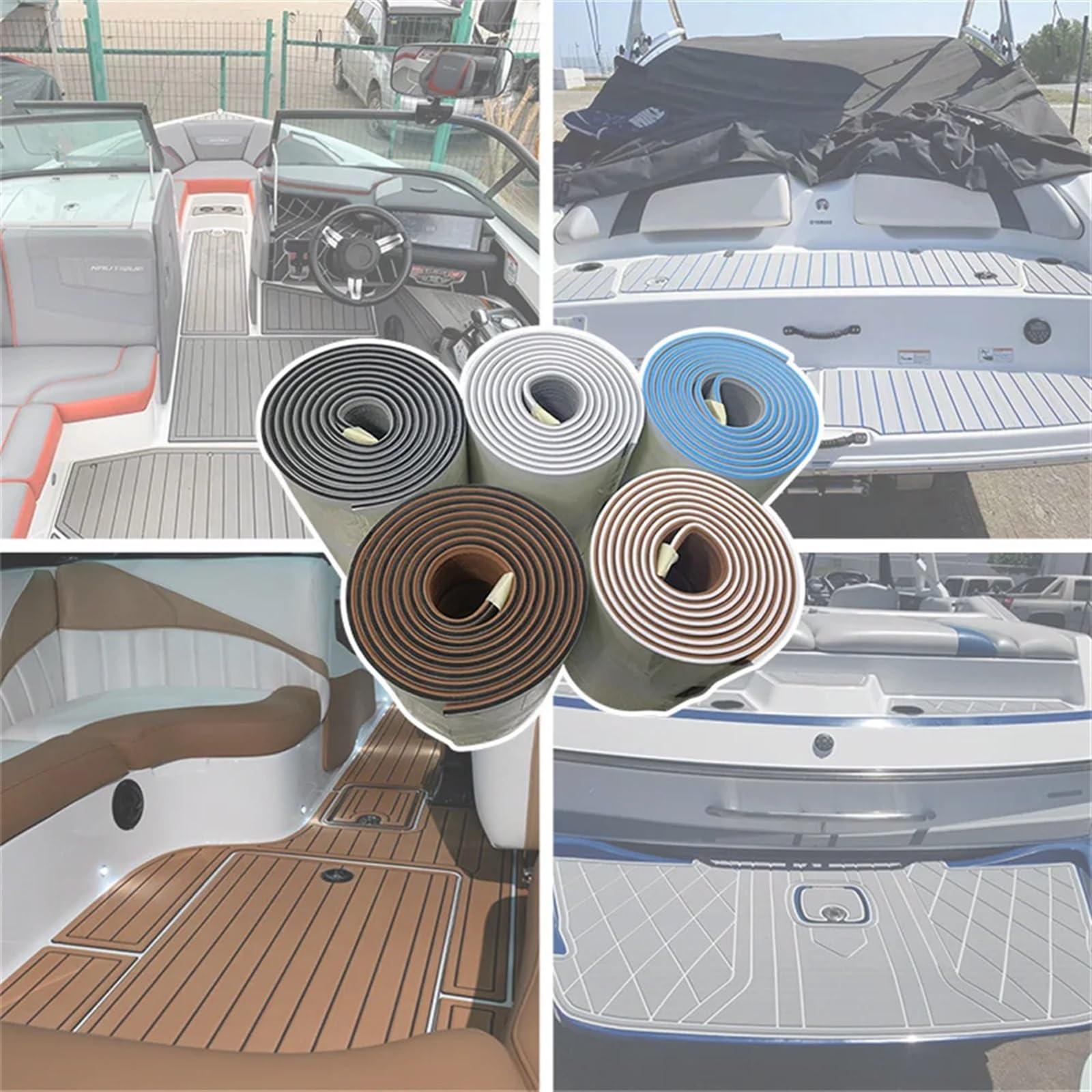 Suelos para embarcaciones, Hoja de Teca sintética EVA, 2400x17cm, Antideslizante, autoadhesiva for Suelos Barcos, caravanas, Multicolor(Grey White)