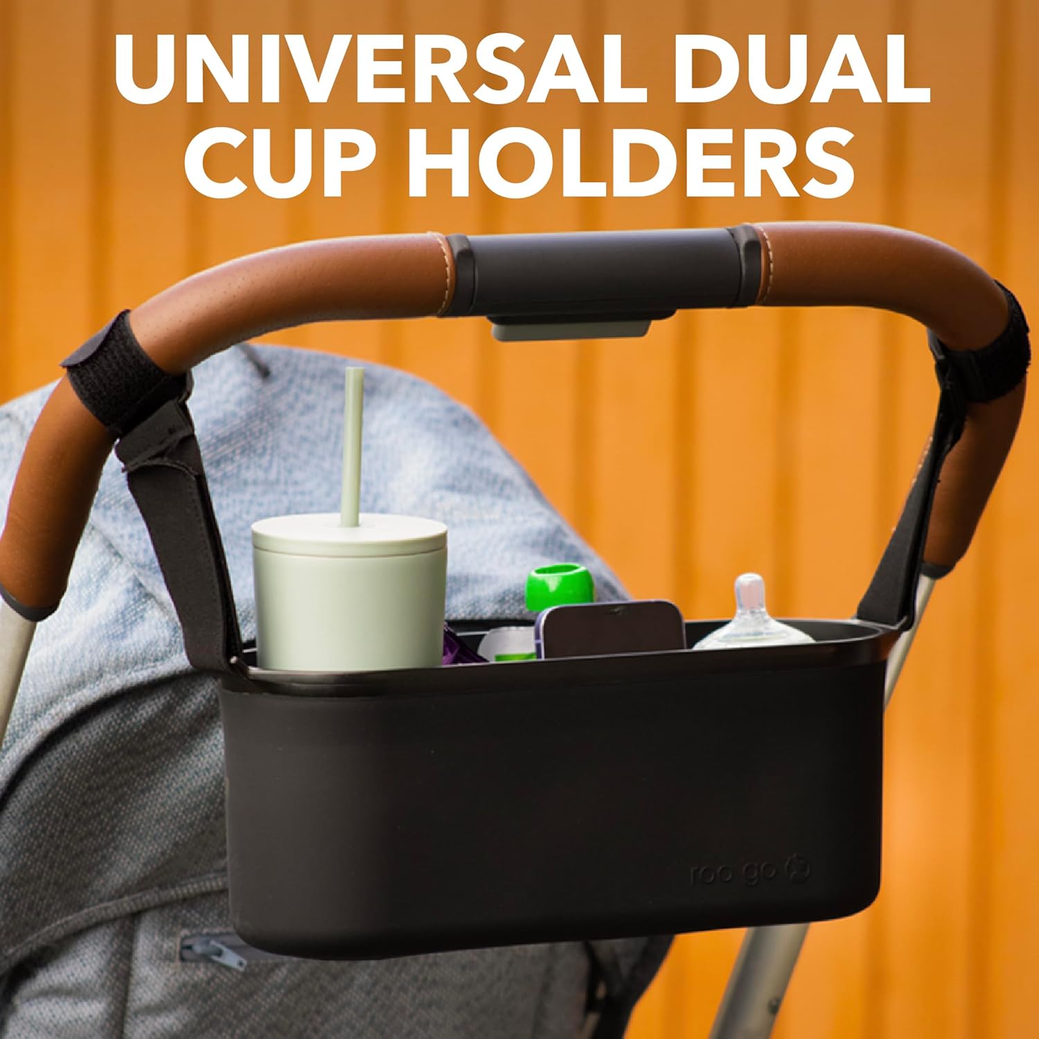 Universal Silicone Stroller Organizer | Waterproof, Easy-Clean Caddy with Secure Cup Holders & Organized Interior | BPA-Free, Anti-Slip Straps | Fits Uppababy, Nuna, Doona & Most Strollers | roo go