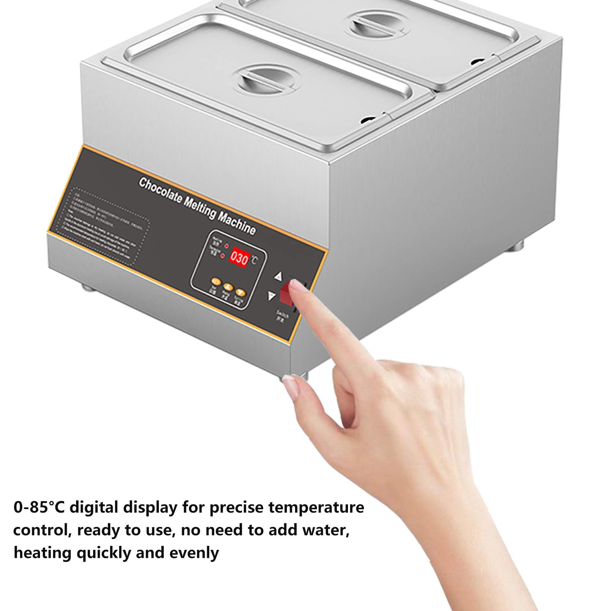 Temperatrice Elettrica Commerciale per Cioccolato | Macchina per Sciogliere Il Cioccolato A Controllo Digitale | Riscaldamento Ad Aria, Anti-Coking | 0-185℉ | capacità 12 Litri | 500 W 2Tanks