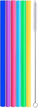 ALINK Reusable Silicone Smoothie Straws, 12 Extra Long Flexible Half Gallon Replacement Straws for Tall Travel Mug, 32 oz 40 oz YETI/RTIC Tumbler, Set of 6 with Brush