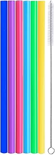 ALINK Reusable Silicone Smoothie Straws, 12” Extra Long Flexible Half Gallon Replacement Straws for Tall Travel Mug, 32 oz 40 oz YETI/RTIC Tumbler, Set of 6 with Brush