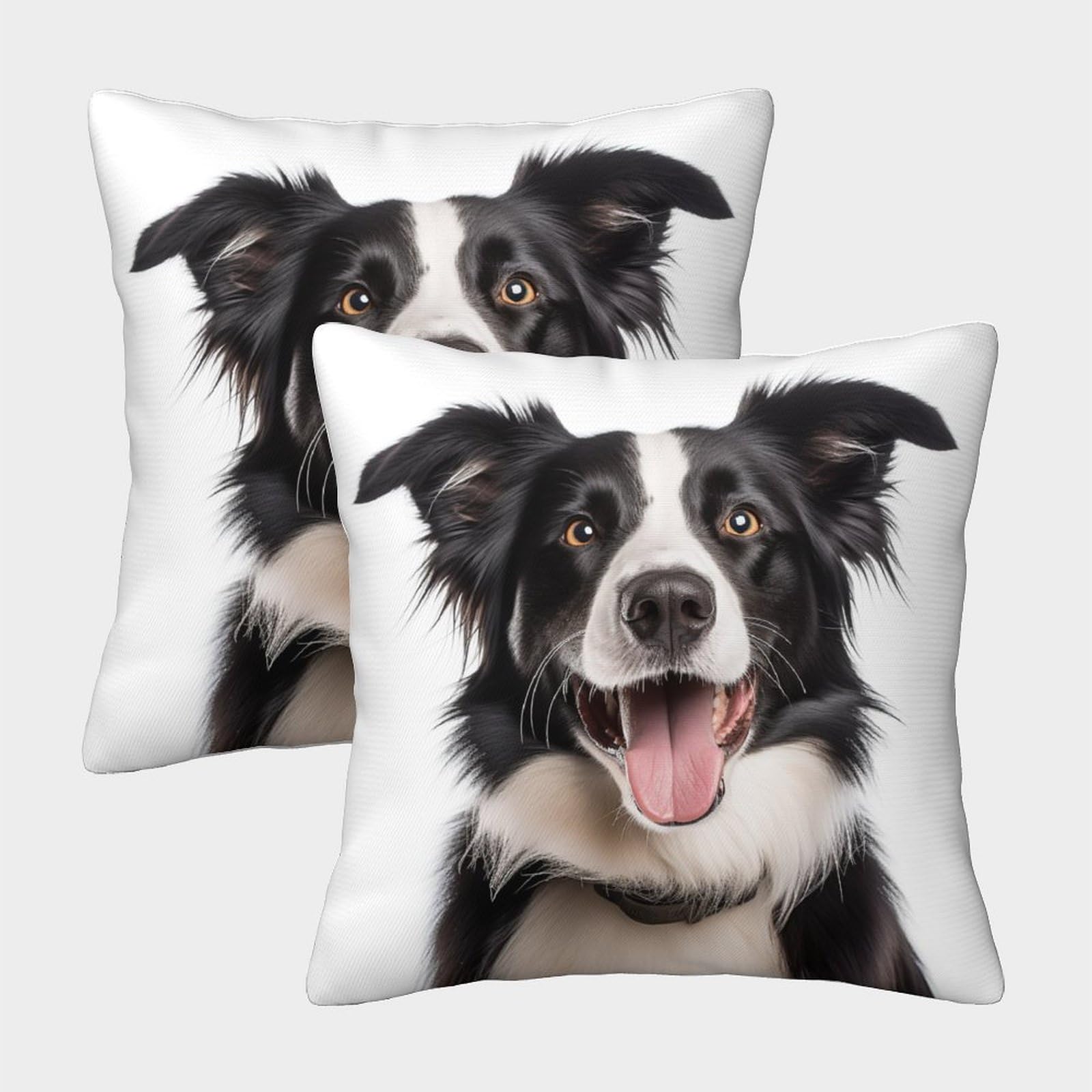 Mefese Cute Border Collie Dog 3D Printed Throw Pillow Covers Pillow Case Cushion Decorative Super Soft Pack Of 2 For Sofa Couch Bed 45X45cm