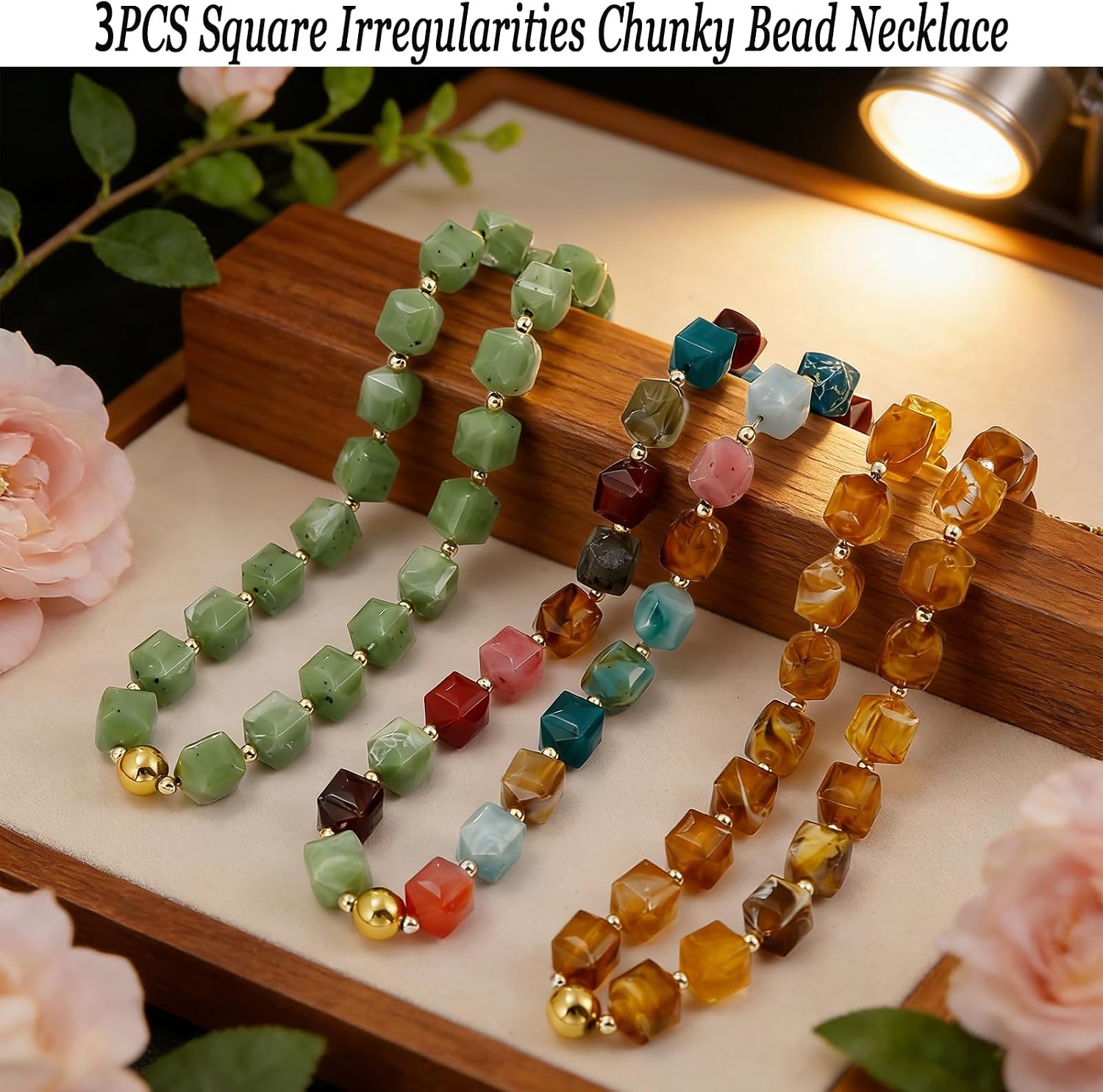 COLOYAN 3PCS Colorful Chunky Resin Beaded Choker Necklace for Women | Durable Lightweight Adjustable, Acrylic Irregular Bead Boho Statement Necklace Jewelry Gift Party Beach Daily Wear