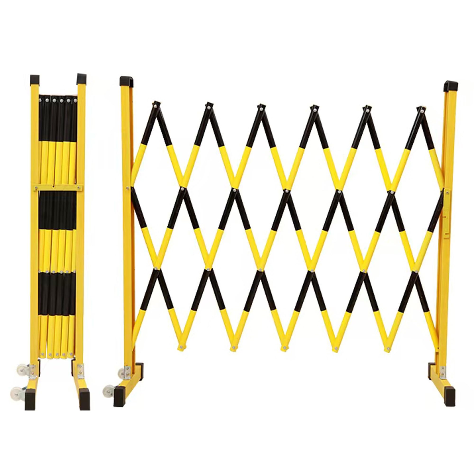 Barrière de circulation extensible noire et jaune 5m avec roulettes