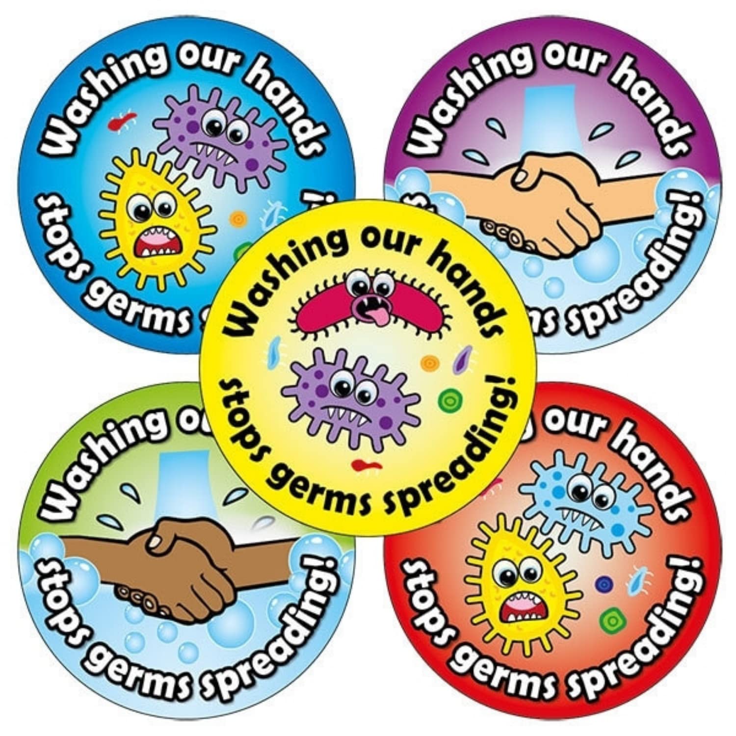 100 Mixed Washing Our Hands Stops Germs Spreading Childrens Pupils Hygiene Cleanliness School Teachers Stickers 32mm Primary Teaching Services
