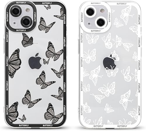 Paquete de 2 fundas de teléfono de 6.7 pulgadas con bonito estampado transparente para Apple iPhone 13 Pro Max de 6.7 pulgadas, diseño de mariposa,