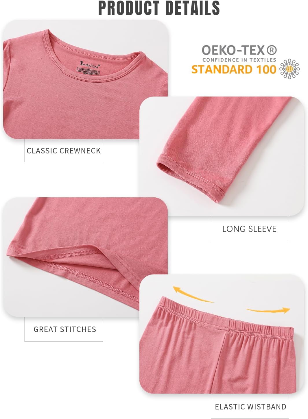 Jimonda Toddler Kids Girls Boys Pajamas Sets Soft Comfy Jammies Tencel Solid Raglan Sleepwear Pajamas Pjs 2pcs Set 18M-8Y - Image 4