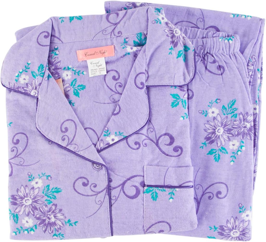 Casual Nights Women's Flannel Long Sleeve PJ's Button Down Sleepwear Pajama Set - Image 6