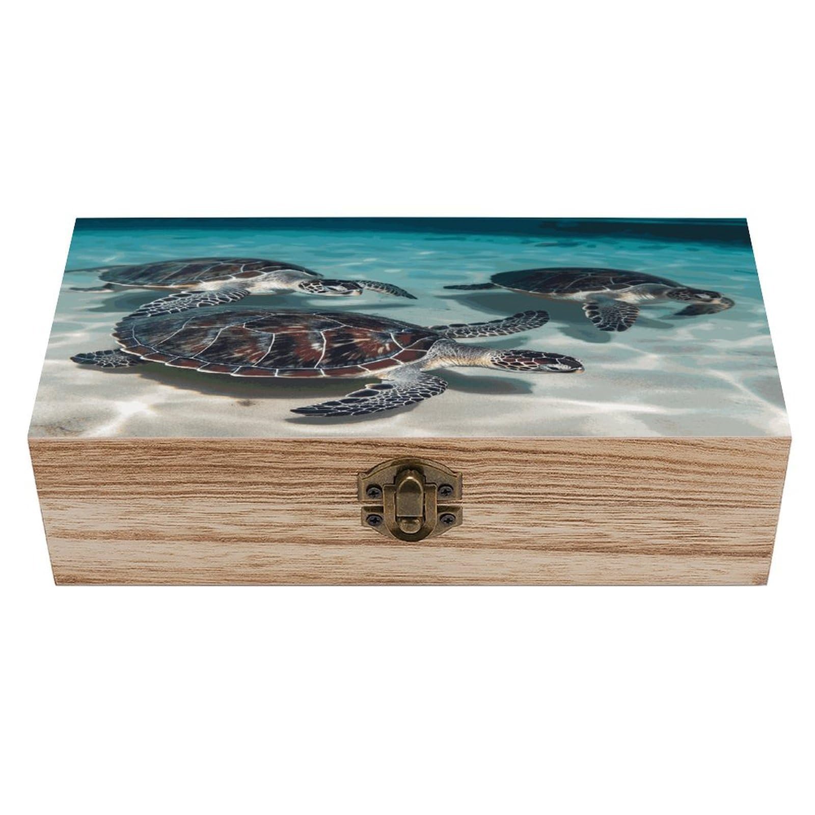 JTREHY Sea Turtles Wooden Keepsake Box Vintage-Style Wood Keepsake Case with Hinged Lid Solid Wood Boxes Beautifully Memory Treasure Case Vintage-Style Wooden Storage Box