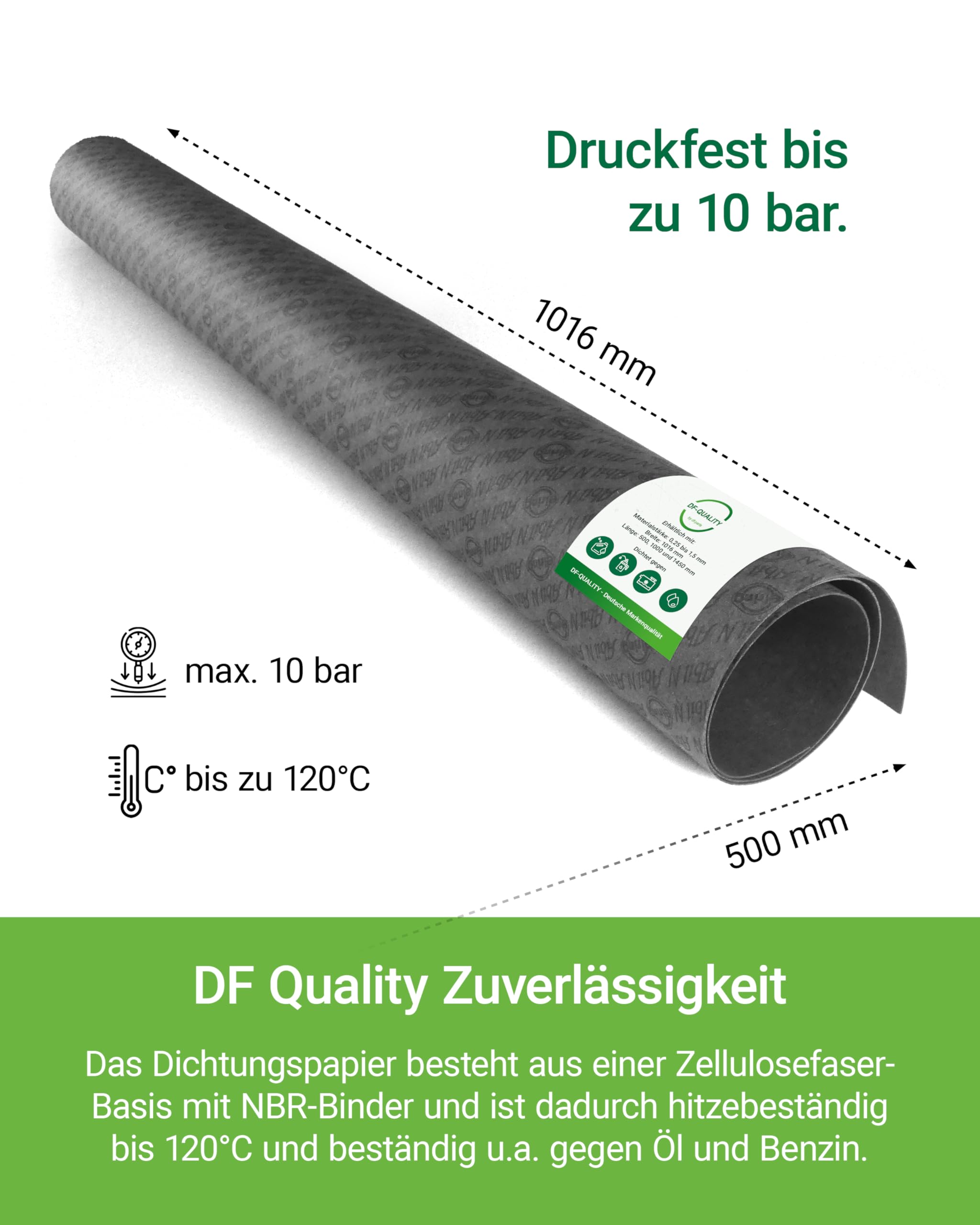 ABIL N Dichtungspapier ölbeständig & hitzebeständig bis zu 120°C - Rollenware 1016 x 500 mm mit 0,5 mm Stärke, Geeignet für max. Druck von 10 bar
