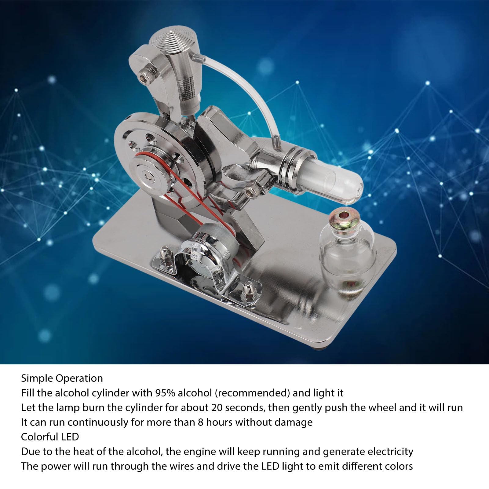 CHICIRIS Stirlingmotor-Motormodell, Buntes LED-Lernspielzeug für und Erwachsene, Aluminiumlegierung, 1 Einheit (Silver)