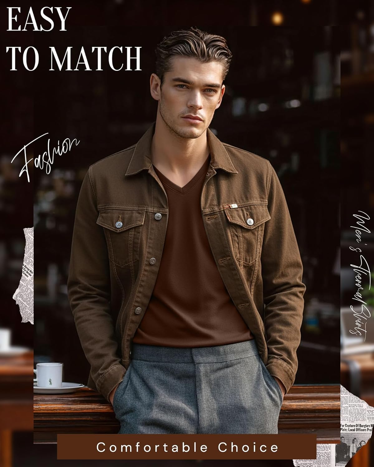 4 Pack Men's Thermal V Neck Shirts Fleece Lined Long Sleeve Sweatshirts Loose Fit Casual Winter Underwear Tops - Image 6