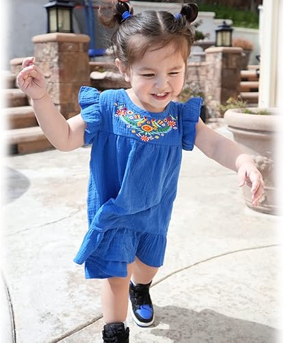 Miniatura 3 de HINTINA Vestido sin mangas con bordado étnico mexicano para niña, vestido floral sin mangas