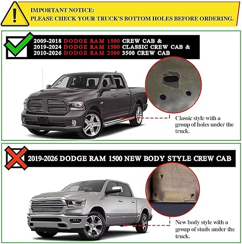 Miniatura 3 de COMNOVA - Estribos de 6 pulgadas para Dodge Ram 1500 Crew Cab 2009-2018 (incluido el modelo clásico 2019+), Ram 2500 3500 10-26, estribos