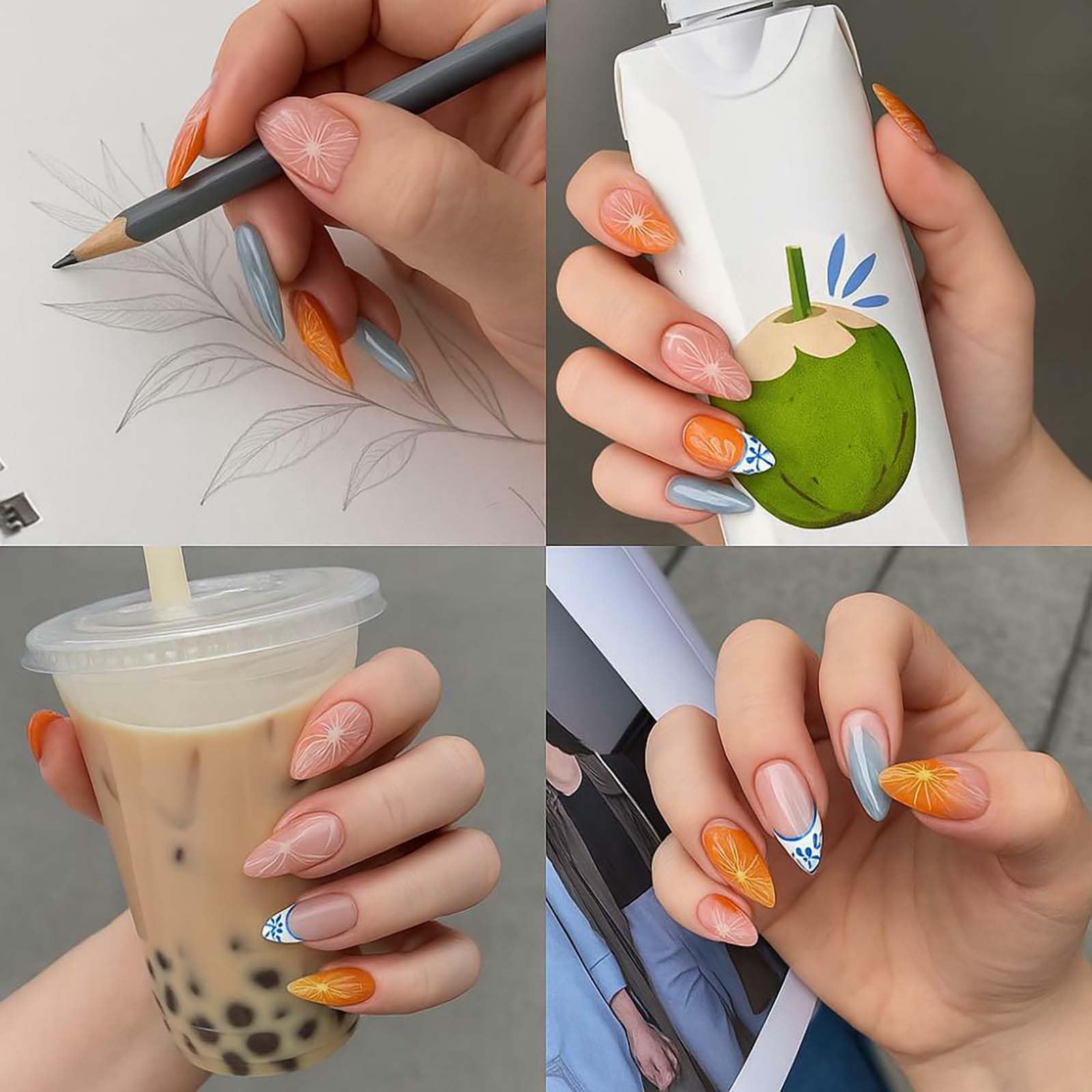 Cool Summer 3D Floral Gradient French Tip Press On Nails - Image 4