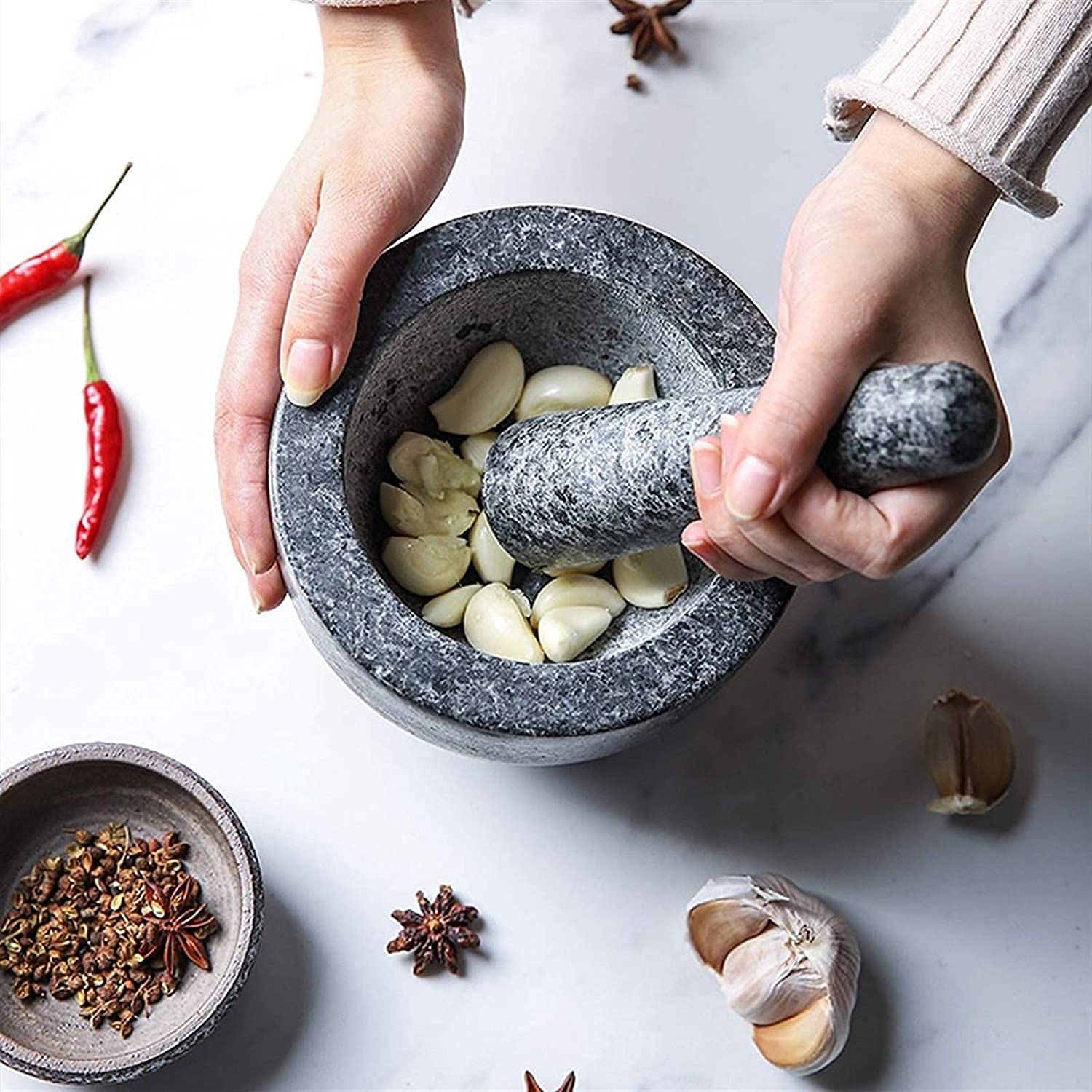 Ensemble mortier et Pilon en marbre Naturel, Bol à Guacamole, mortier Manuel rétro