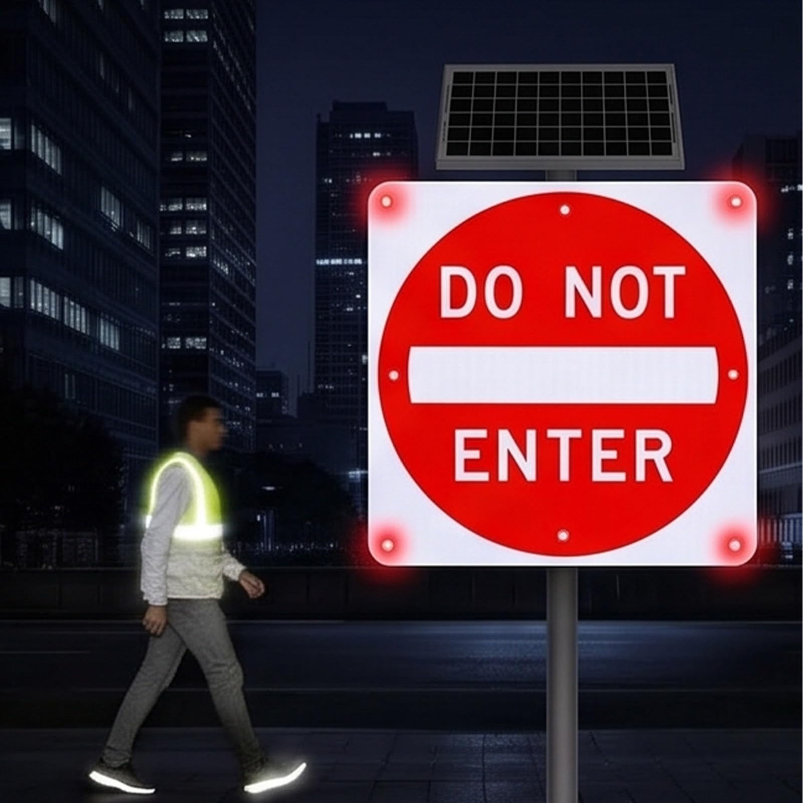 Cartello di divieto di Accesso, Cartello di Avvertimento Riflettente a LED 24in（60cm） | Lampeggio notturno automatico, visibile fino a 0,5 miglia di notte.