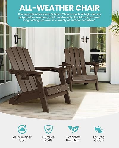 Miniatura 6 de Silla Adirondack plegable, sillas Adirondack de polietileno de alta densidad para todo tipo de clima, sillas Adirondack de plástico con soporte para