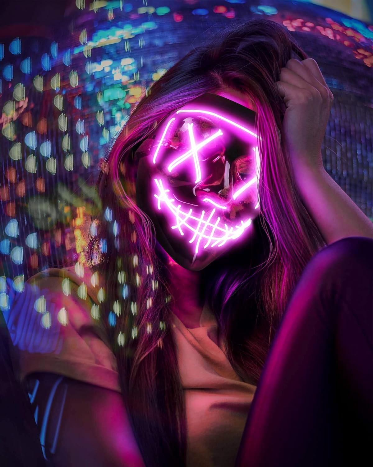 AnanBros - Maschera per Halloween, con luci a LED, maschera, per Halloween, 3 modalità di illuminazione, per cosplay e feste