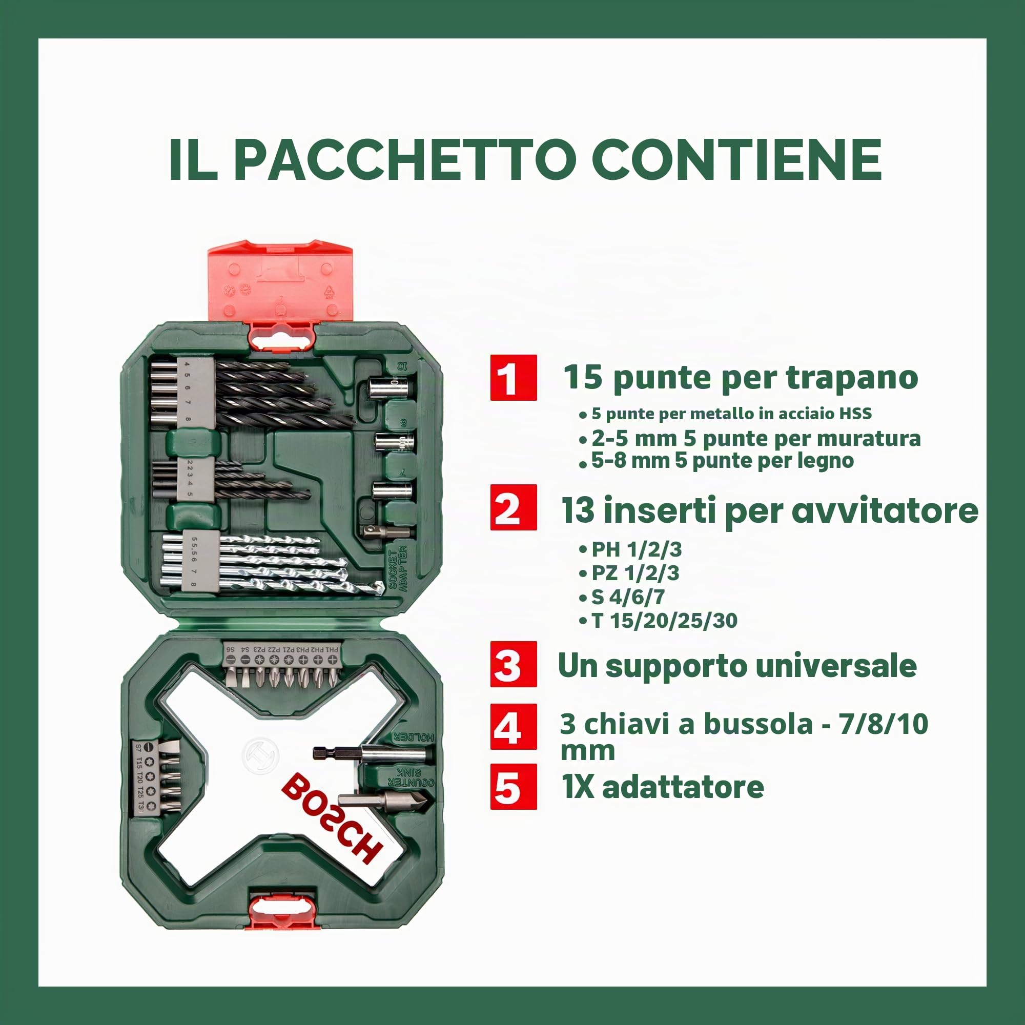 Bosch Set da 34 Pezzi di punte e bit avvitamento in titanio X-Line (per legno, pietra e metallo, accessori trapano)