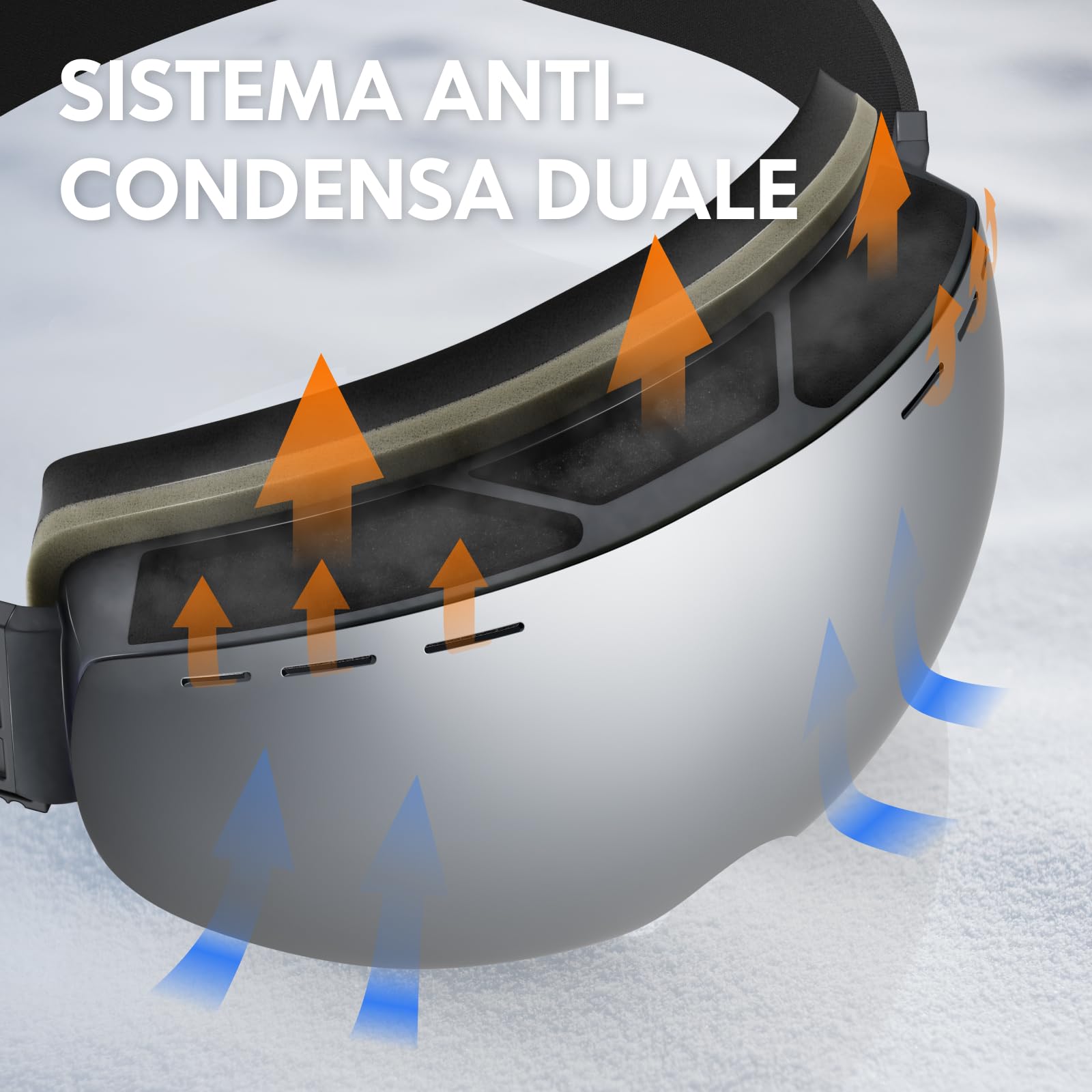 DADA-PRO Occhiali da sci Uomo Donna, Goggles per snowboard sopra gli occhiali OTG Anti-Appannamento, Goggles da sci senza cornice 100% Protezione UV